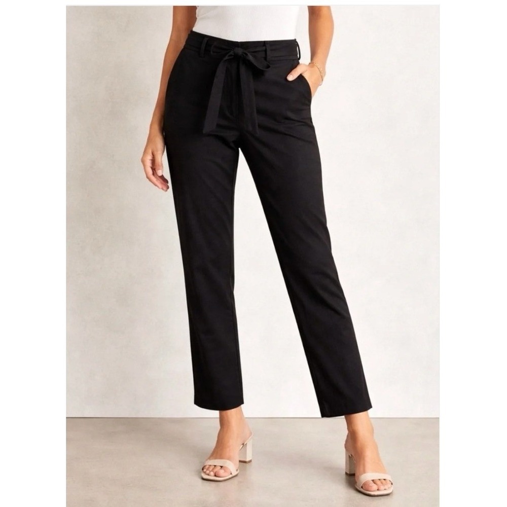 Loft Women's Size XL High Rise Tapered Leg Pant Black Tie Paperbag Waist Pockets